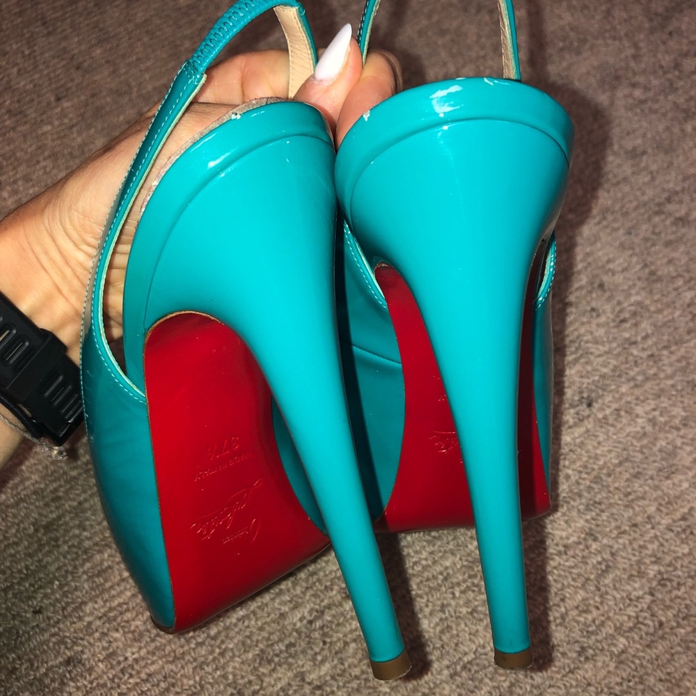 CHRISTIAN LOUBOUTIN 120 teal slingback 37.5